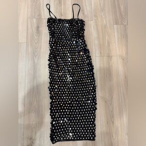le chateau Black Maxi Dress with Gold Sequin Dots
